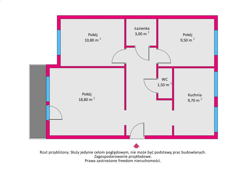 Atrakcyjne mieszkanie 3 pokojowe ul. Chełmońskiego - rzut 1