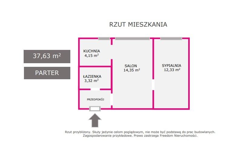 Komfortowe 2 pokoje przy Parku Kościuszki. - rzut 1